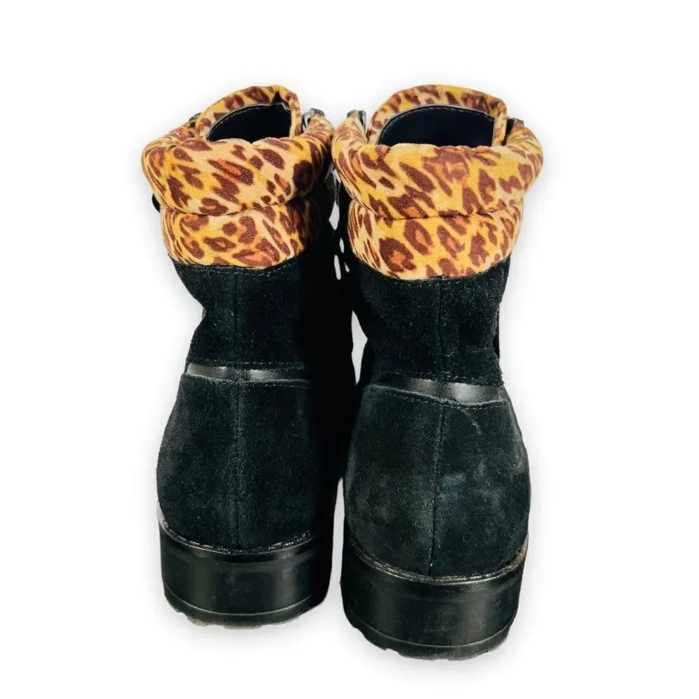 Crown & Ivy June Black‎ Suede / Leopard Ankle Boots Women's 8.5M